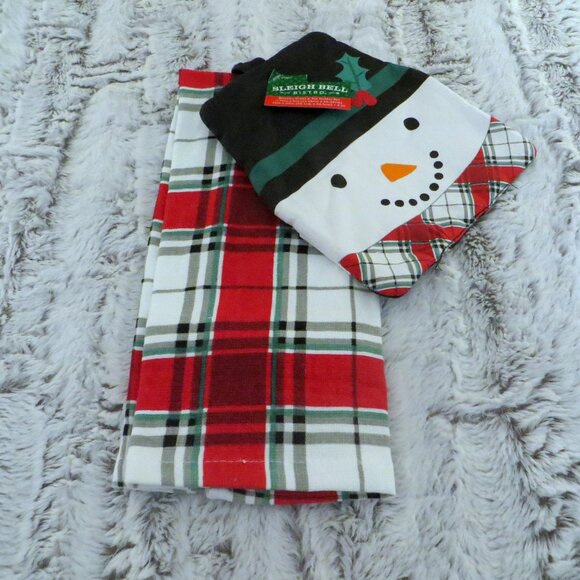Snowman Christmas Plaid Pot Holder &  Hand Towel Set New - Picture 1 of 10
